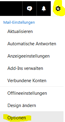 Optionen bei Outlook