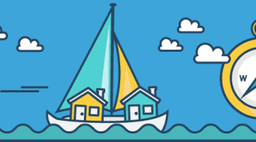 2 kleine Häuser auf Segelboot im Meer