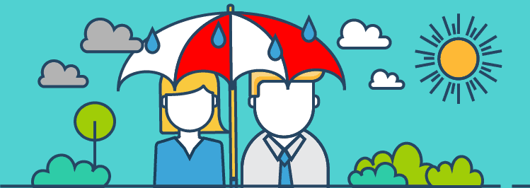Mann und Frau unter Regenschirm
