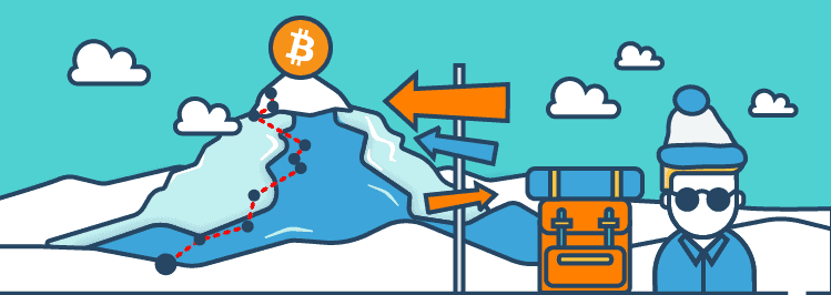 Bergsteiger und Bitcoin am Gipfel