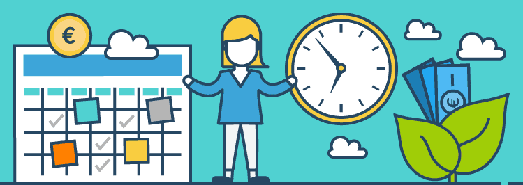 Große Uhr und Planer mit Post-Its