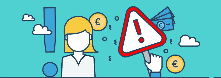 Vorsicht-Schild mit Frau und Geldscheinen